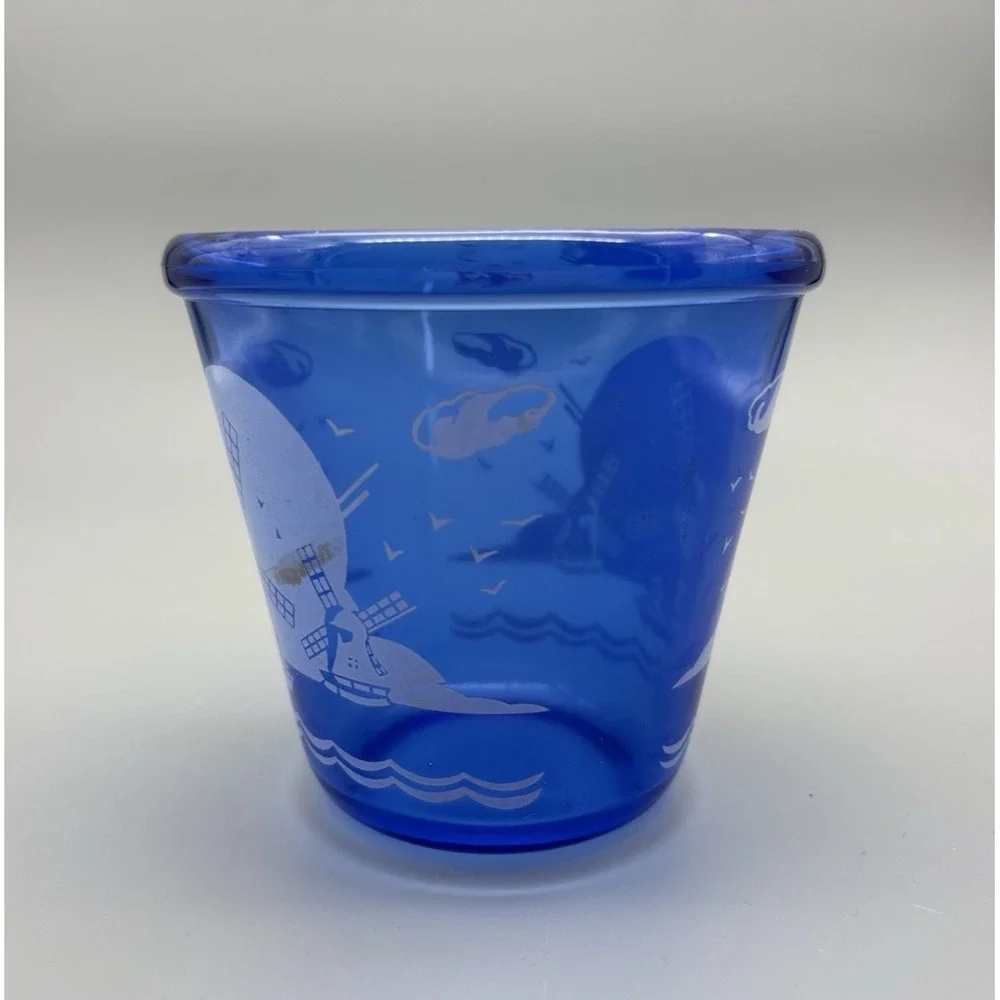 Vintage barware cocktail Hazel Atlas blue colbalt glass ice bucket windmill bar